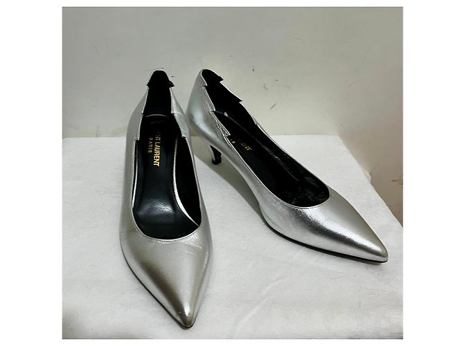 Saint Laurent Charlotte 55 Pump Tacchi Kitten Argento - vista 5