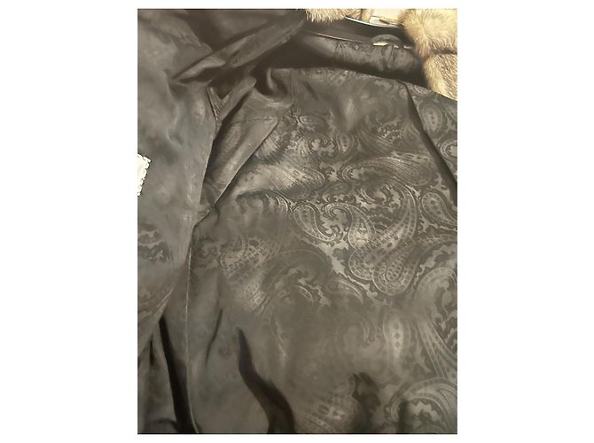 Autre Marque Abrigo de visón gris con detalles en cuero negro Talla 42 - vista 4