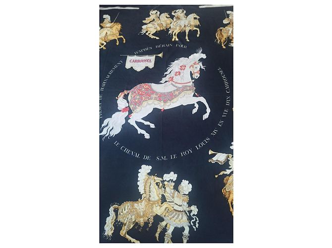 Foulard Hermès Carrousel in seta blu e giallo - vista 2