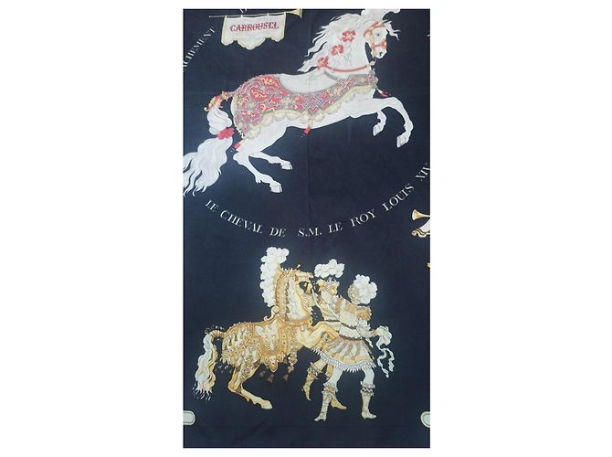 Foulard Hermès Carrousel in seta blu e giallo - vista 4