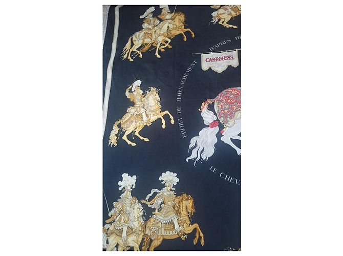 Foulard Hermès Carrousel in seta blu e giallo - vista 5