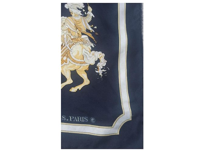 Foulard Hermès Carrousel in seta blu e giallo - vista 6