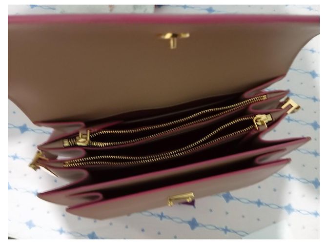 Marni Borsa media TRUNK in pelle saffiano beige - vista 2