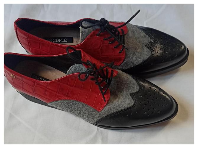 Autre Marque Derby Couplet in pelle nera e rossa Nero Rosso - vista 3