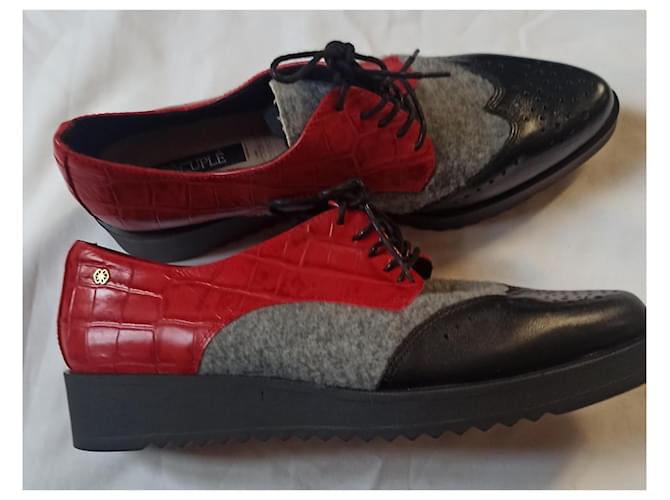Autre Marque Derby Couplet in pelle nera e rossa Nero Rosso - vista 5
