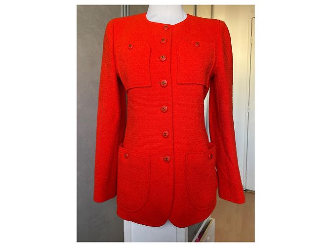 Chanel Tweed Jacke Koralle Orange Größe 40 - Ansicht 2