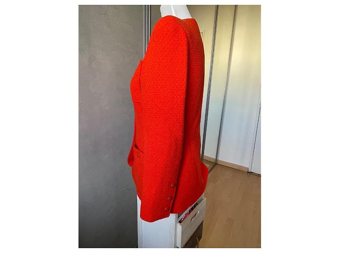 Chanel Tweed Jacke Koralle Orange Größe 40 - Ansicht 5