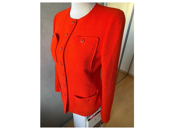 Chanel Tweed Jacke Koralle Orange Größe 40 - Ansicht 8
