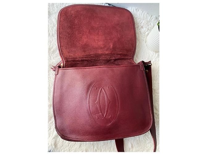 Borsa a spalla Cartier in pelle e camoscio bordeaux Bordò - vista 4