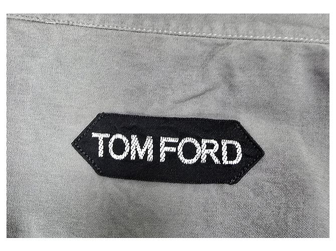Camisa de manga longa com botão Tom Ford em algodão cinza - vista 11
