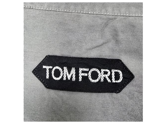 Camisa de manga longa com botão Tom Ford em algodão cinza - vista 5
