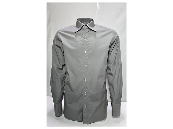 Camisa de manga longa com botão Tom Ford em algodão cinza - vista 7