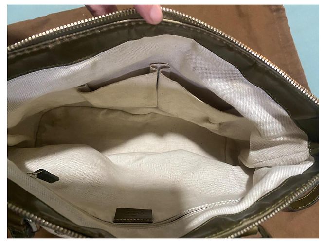 Borsa a mano Gucci Sukey in tela monogramma e pelle verde oliva - vista 12
