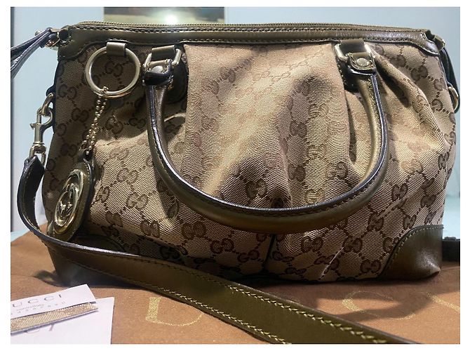Borsa a mano Gucci Sukey in tela monogramma e pelle verde oliva - vista 15