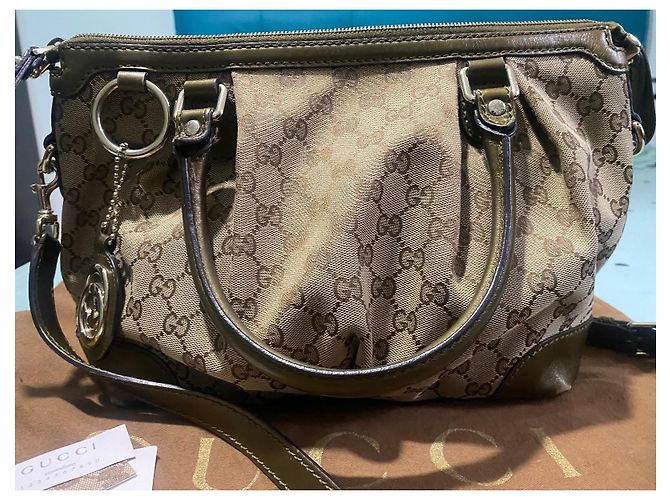 Borsa a mano Gucci Sukey in tela monogramma e pelle verde oliva - vista 16