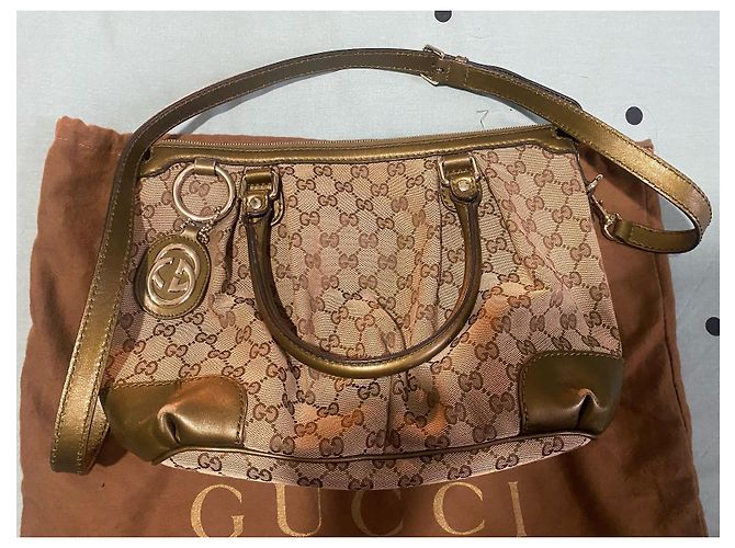 Borsa a mano Gucci Sukey in tela monogramma e pelle verde oliva - vista 3