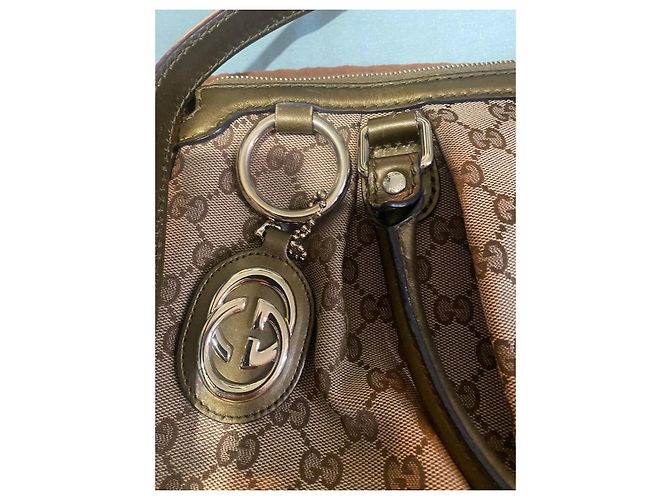 Borsa a mano Gucci Sukey in tela monogramma e pelle verde oliva - vista 4