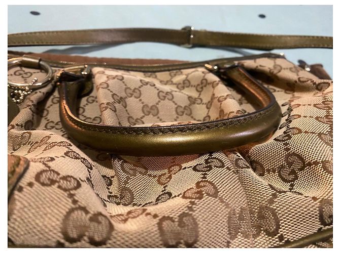 Borsa a mano Gucci Sukey in tela monogramma e pelle verde oliva - vista 8