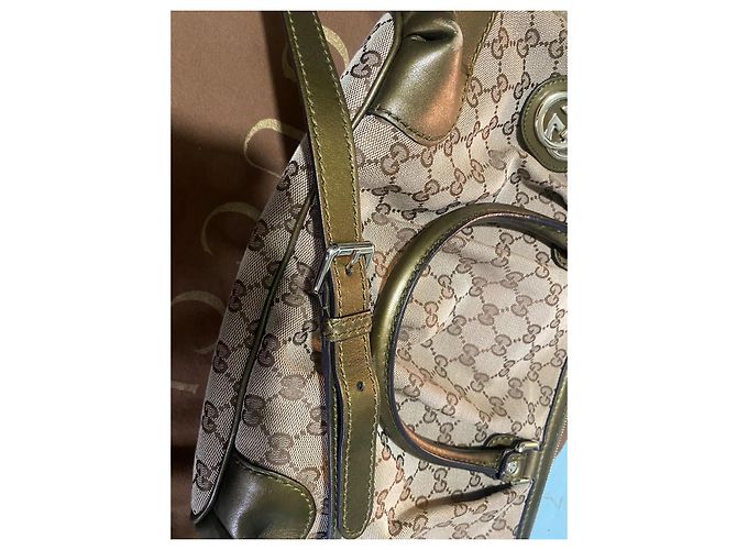 Borsa a mano Gucci Sukey in tela monogramma e pelle verde oliva - vista 9