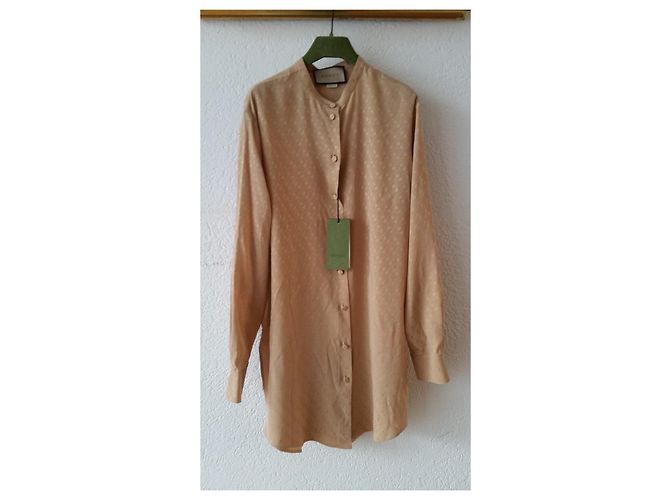 GUCCI SEIDENHEMD MIT JACQUARD-MUSTER. Beige - Ansicht 2