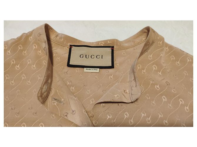 GUCCI SEIDENHEMD MIT JACQUARD-MUSTER. Beige - Ansicht 3
