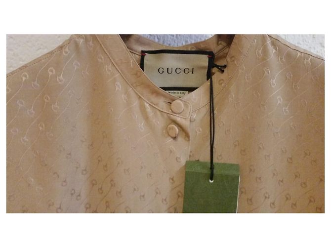 GUCCI SEIDENHEMD MIT JACQUARD-MUSTER. Beige - Ansicht 6