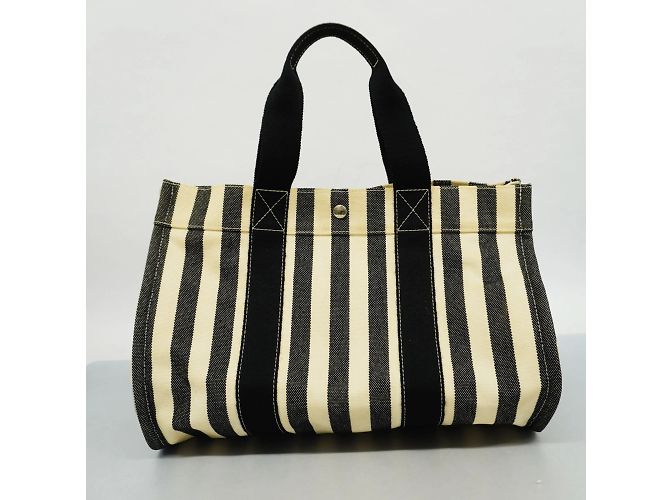 Hermès Hermes Tote Bag Cannes MM aus Canvas Schwarz Weiß - Ansicht 12