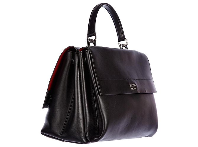 Double Bolsa Satchel Prada de Couro Preta com Aba Dupla Preto - vista 3