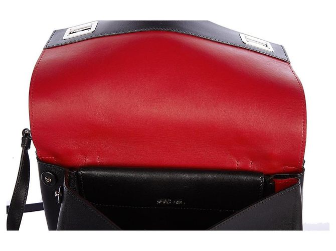 Double Bolsa Satchel Prada de Couro Preta com Aba Dupla Preto - vista 5
