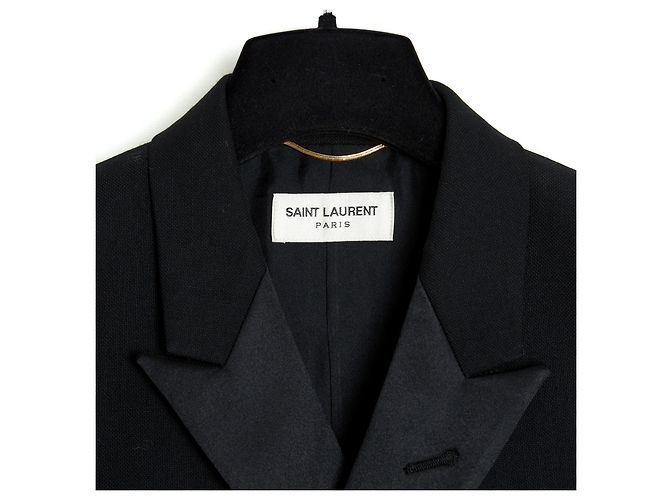 Saint Laurent Smoking Jacke FR40 Slimane Wolle Seide Satin Jacke UK12 US10 NWT Schwarz - Ansicht 3