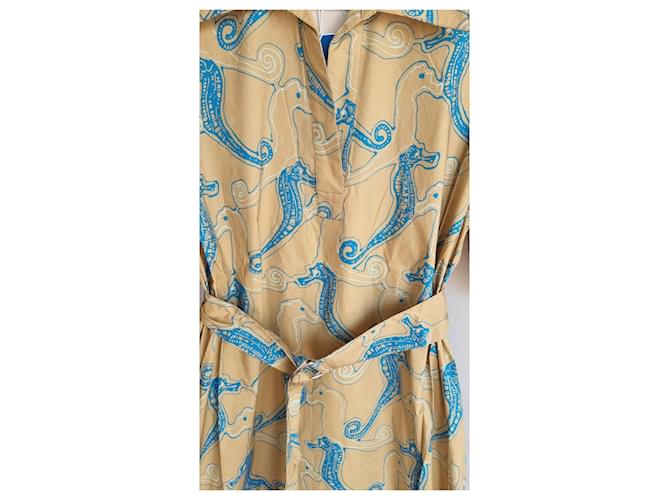 Samsoe & Samsoe Malene Baumwoll-Midikleid von Samsoe Samsoe mit einem Gürtel Blau Mehrfarben Beige - Ansicht 2