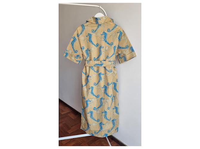Samsoe & Samsoe Malene Baumwoll-Midikleid von Samsoe Samsoe mit einem Gürtel Blau Mehrfarben Beige - Ansicht 3