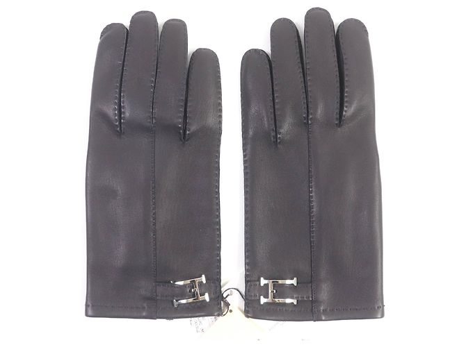 Hermès HERMES Lamb Leather Silk Gloves Dark Brown - view 3