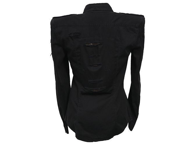 Camicia in denim strappato Balmain in cotone nero - vista 3