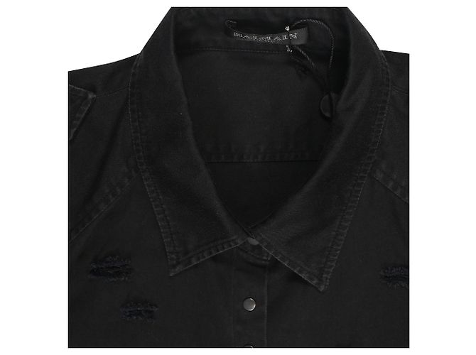 Camicia in denim strappato Balmain in cotone nero - vista 4