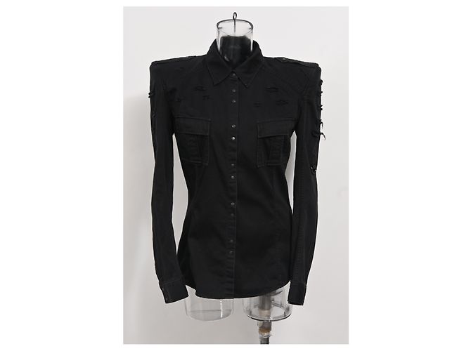 Camicia in denim strappato Balmain in cotone nero - vista 6