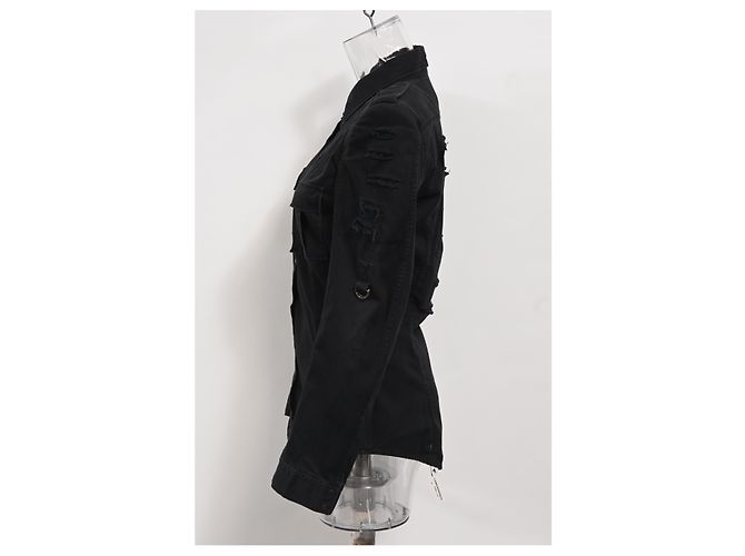 Camicia in denim strappato Balmain in cotone nero - vista 7
