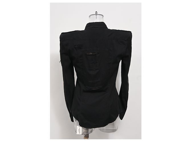 Camicia in denim strappato Balmain in cotone nero - vista 8