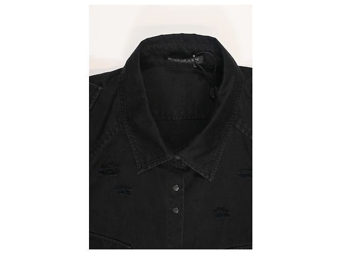 Camicia in denim strappato Balmain in cotone nero - vista 9