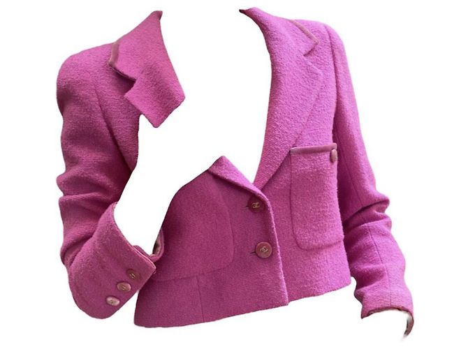 Giacca Chanel in lana e tweed rosa - vista 8