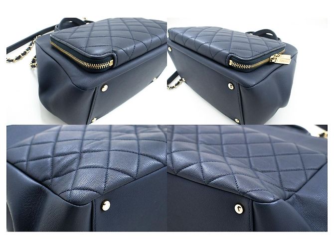 Bolsa de ombro em couro de bezerro texturizado azul marinho CHANEL, acolchoada - vista 6