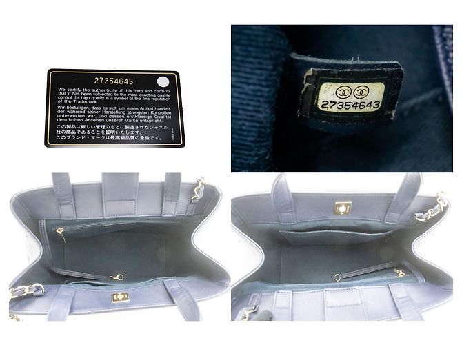Bolsa de ombro em couro de bezerro texturizado azul marinho CHANEL, acolchoada - vista 9