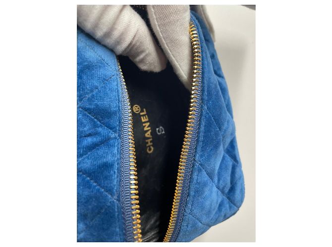Pochette Chanel in velluto e pelle blu Nero - vista 11