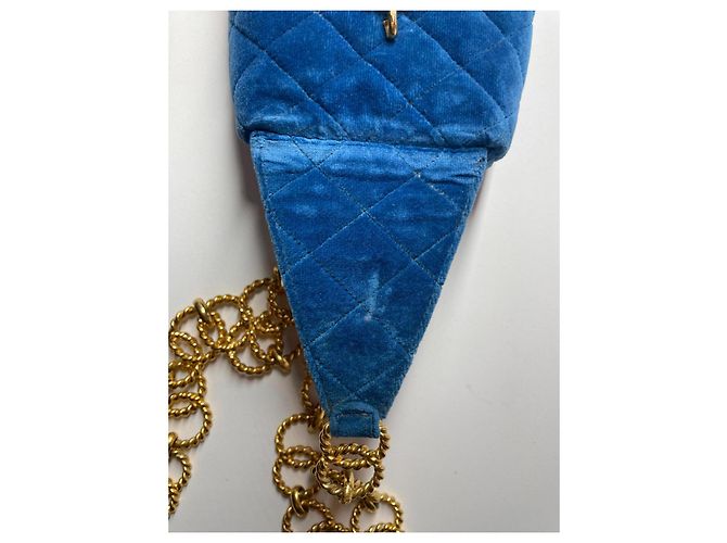 Pochette Chanel in velluto e pelle blu Nero - vista 13