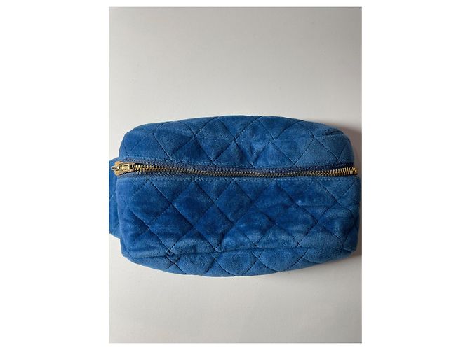 Pochette Chanel in velluto e pelle blu Nero - vista 2