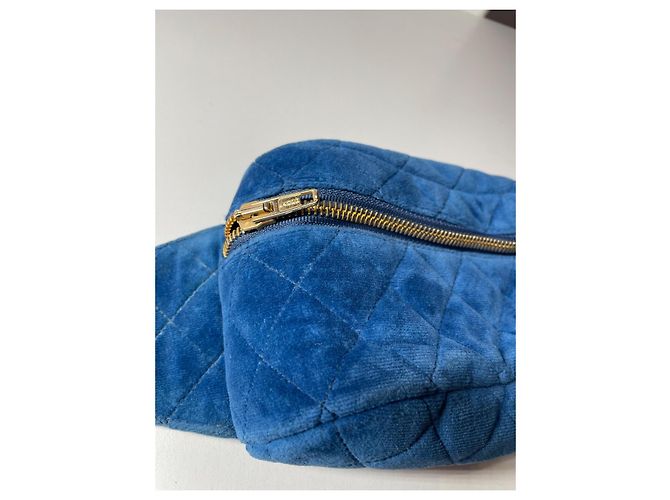 Pochette Chanel in velluto e pelle blu Nero - vista 5