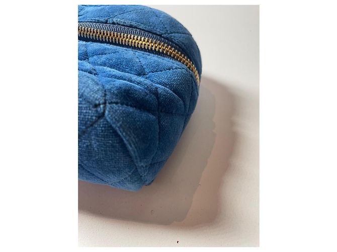 Pochette Chanel in velluto e pelle blu Nero - vista 6