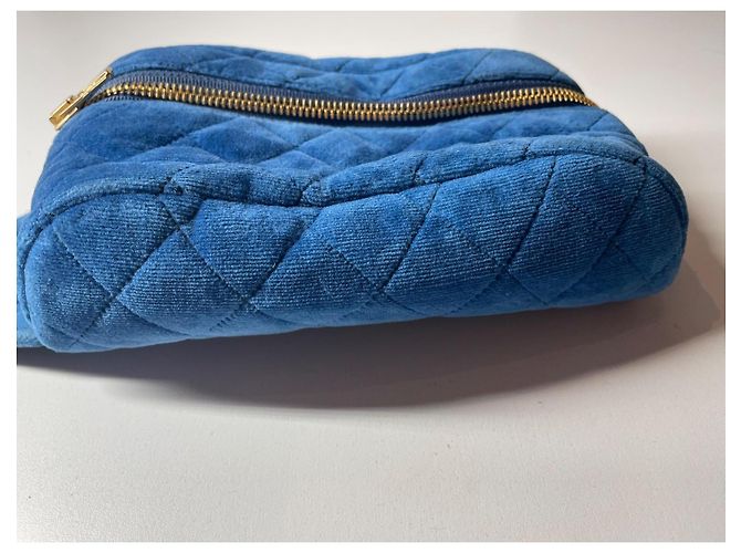 Pochette Chanel in velluto e pelle blu Nero - vista 7