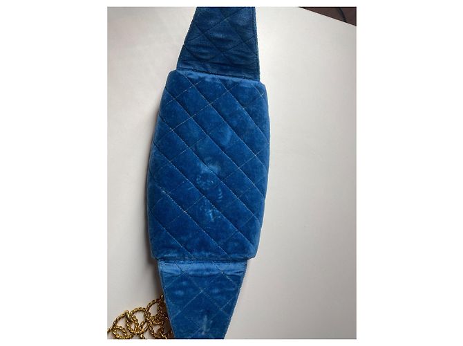 Pochette Chanel in velluto e pelle blu Nero - vista 8