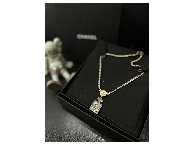 Cambon Chanel Halskette mit Anhänger Flakon Parfüm Strass No.5 2021 Golden Gold hardware - Ansicht 8